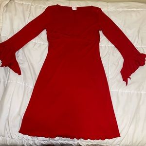 Red ruffle sleeve dress